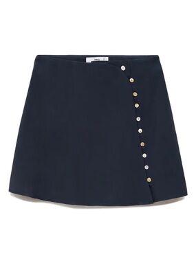 Mango Navy Mini Skirt with Side Button Detail